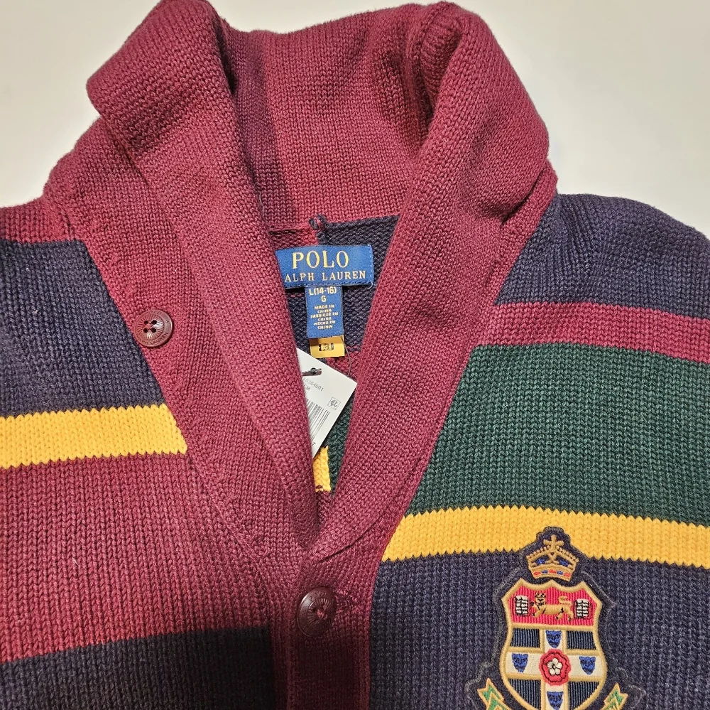 Ralph Lauren Polo Big Boys' Striped Patchwork Cotton Cardigan